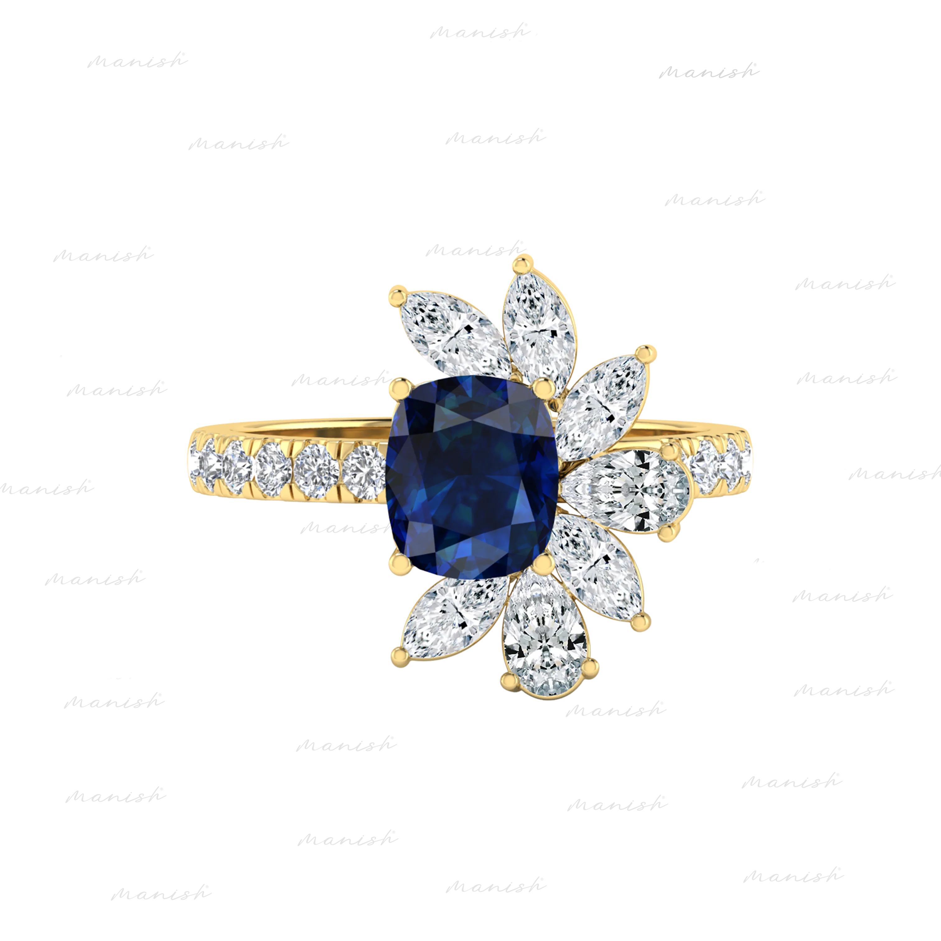 Evon Diamond and Blue Sapphire Ring